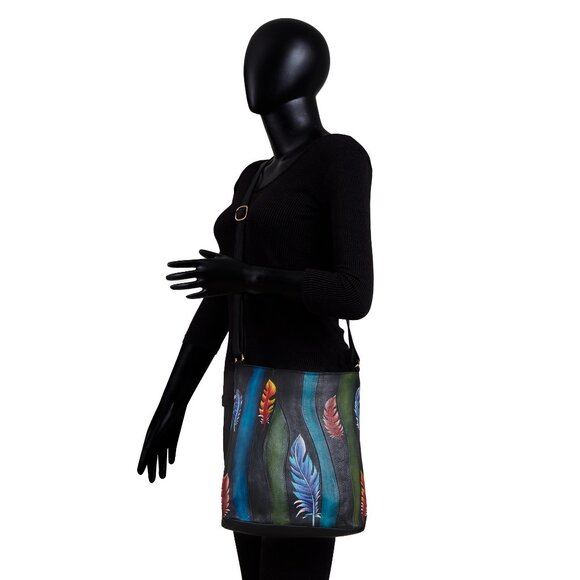 Leather Hand-Painted Feather Artwork Women Crossbody Sling Bag, Messenger Purse - Picture 6 of 6
